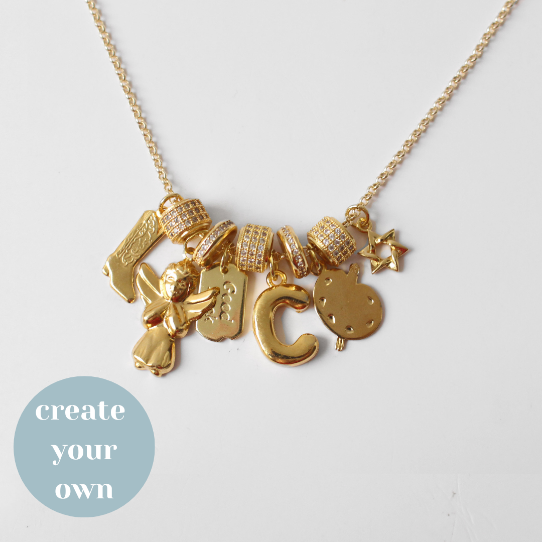 Create Your Own Birthstone Tumbled Charm Necklace (Gold) | Decadorn