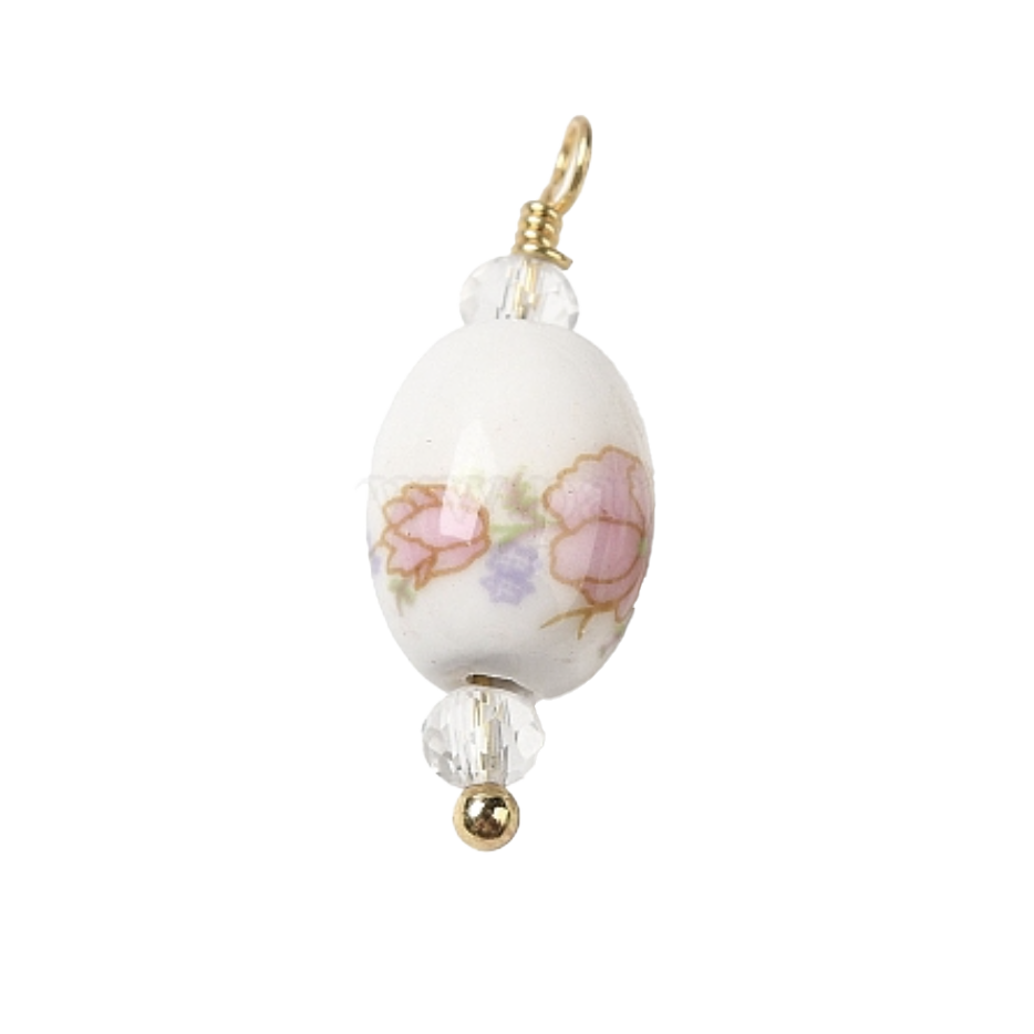 Porcelain Bead with Light Pink Flower HF008
