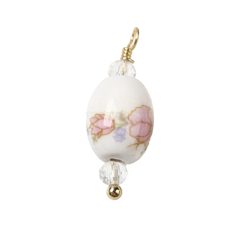 Porcelain Bead with Light Pink Flower HF008